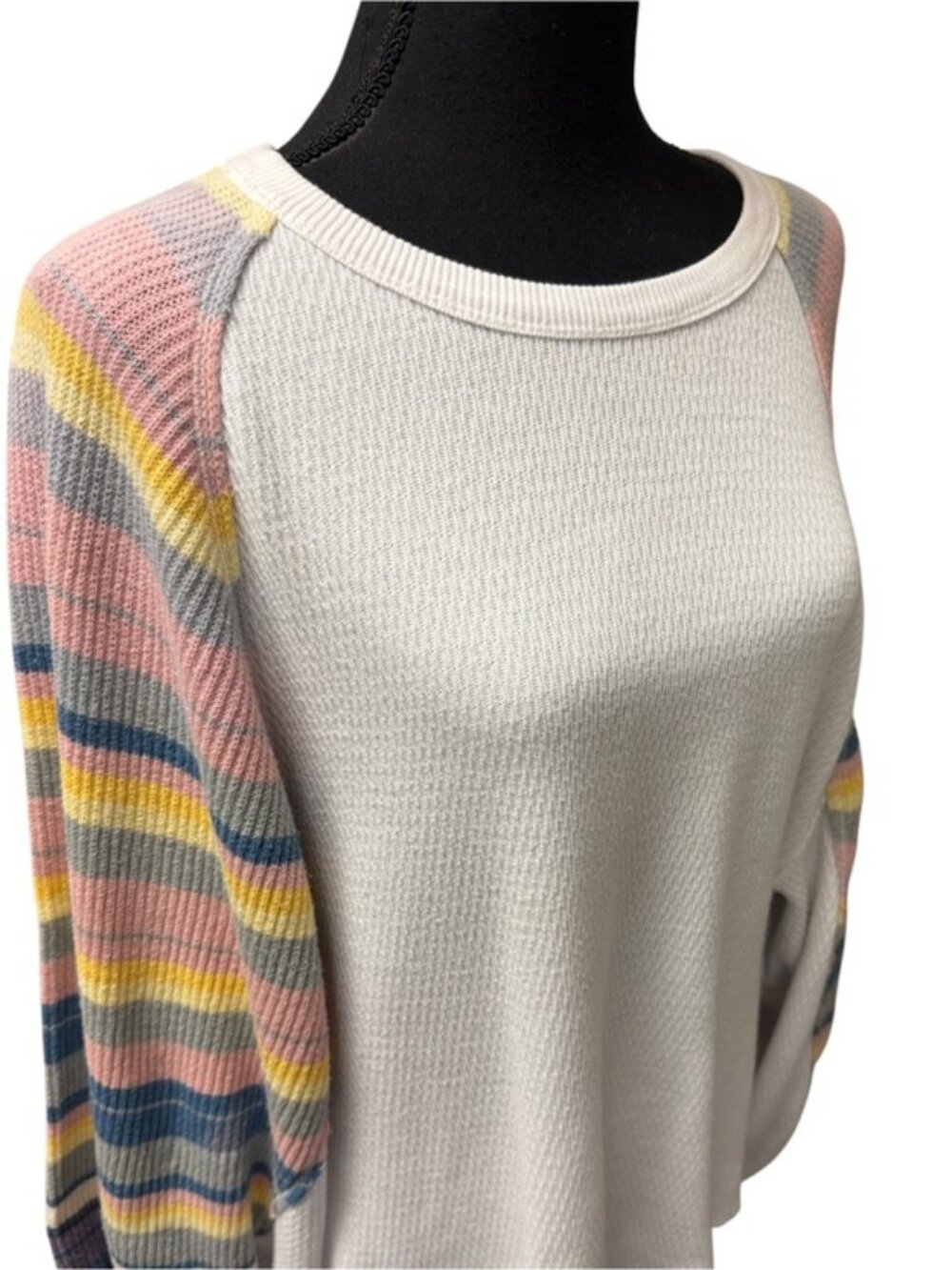 We The Free Free People Waffle Knit Striped Balloon Sleeve Top S - Picture 3 of 12